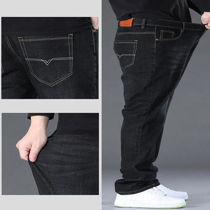 Big Size Men’s Jeans – High Stretch Wide-Leg Denim Pants for 45–150kg, Comfortable Fit Jeans Hombre