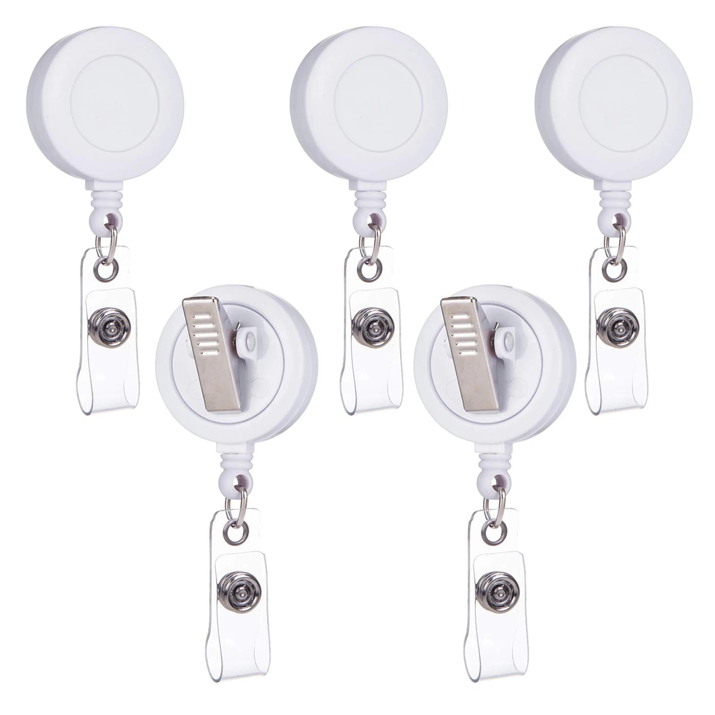 5 Pack Retractable Badge Reels - Swivel Alligator Clip ID Holder with Multitool Carabiner Keychain Design