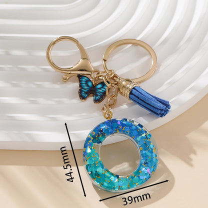 Royal Blue Butterfly Initial Keychain - Alloy Alphabet Letter & Tassel Backpack Charm