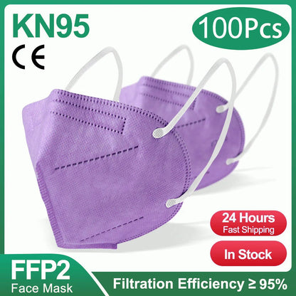 10-200pcs FFP2 KN95 Face Masks – 5-Layer Reusable Black Surgical Mask, Certified Protective Mascarillas