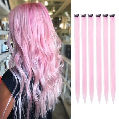 22-Inch Colored Clip-In Hair Extensions – 6pcs Straight Synthetic Party Highlight Hairpieces