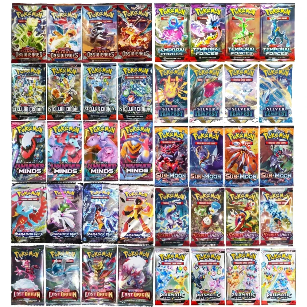 9 Pack Pokémon Trading Cards Set - English Booster Packs with Bright Stars, Prismatic Evolutions and Paldean Fates Gift Collection