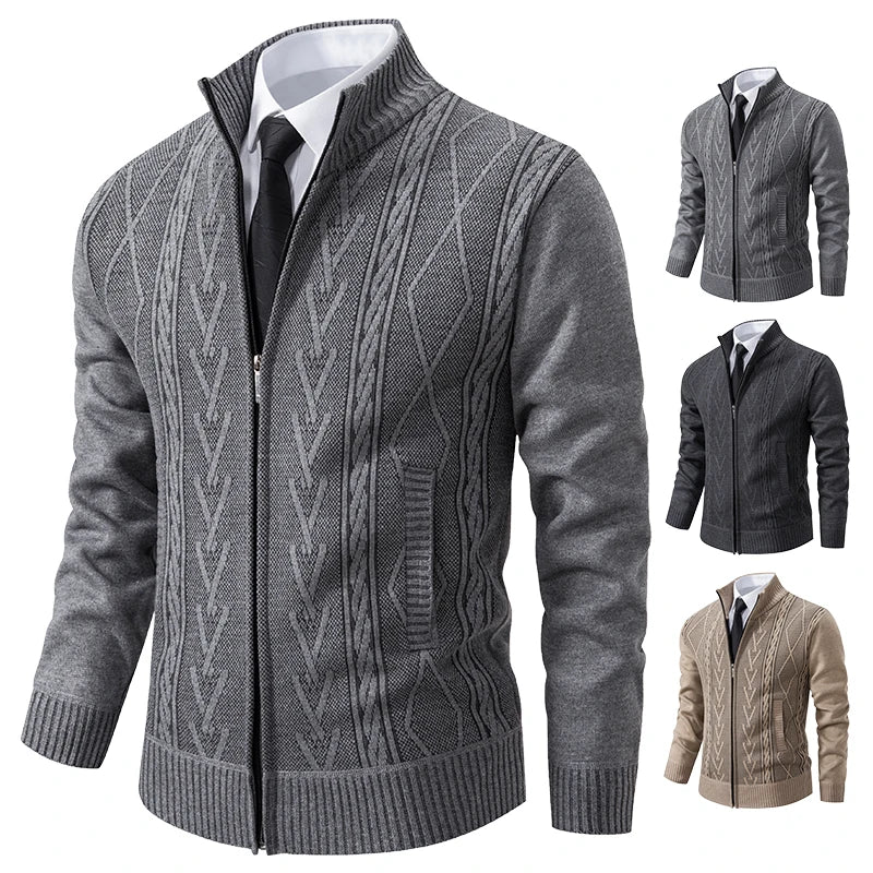 Men's Autumn Winter Cashmere Knit Sweater Coat - Padded Warm Casual Pullover Jacket