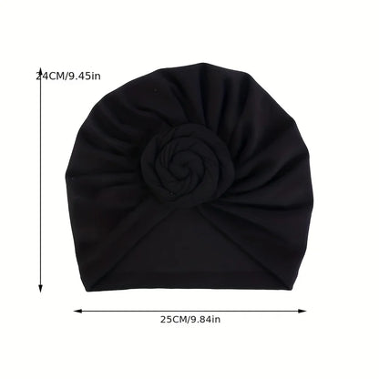 Stylish Headwear Set: 2pcs/lot Cotton Turban Top Knot Flower Decor Headwrap - Muslim Ladies Hair Cover Beanie - Solid Color India Hat for Women