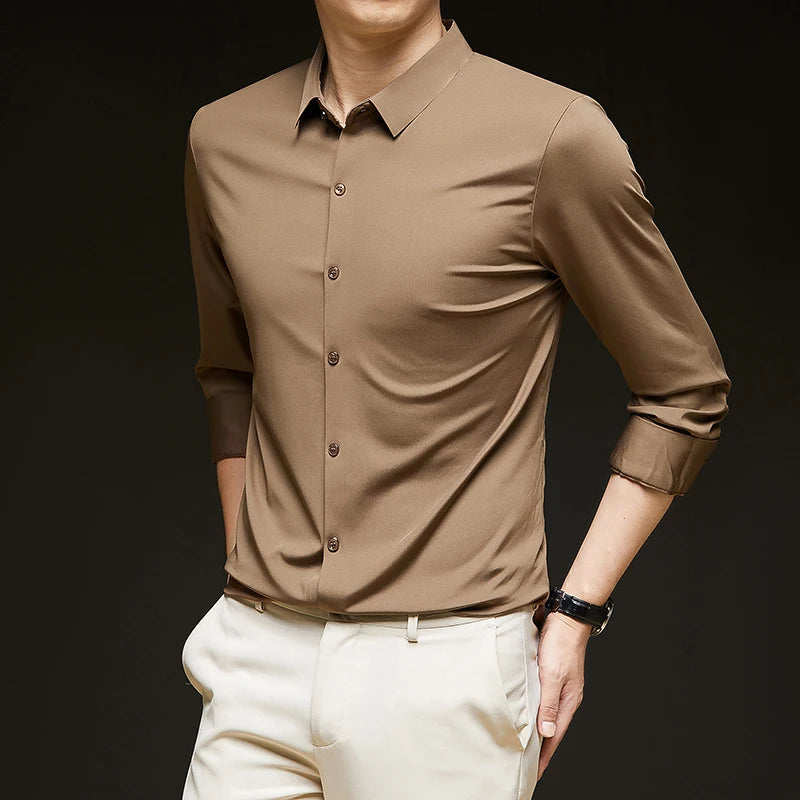 Men's Ultra-Stretch Shirt - Silky Long Sleeve Business & Casual Dress Shirt