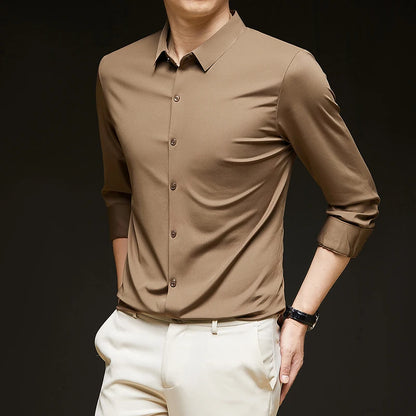 Men's Ultra-Stretch Shirt - Silky Long Sleeve Business & Casual Dress Shirt