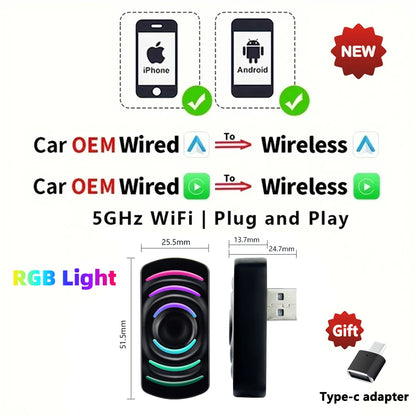 EKIY 2-in-1 Wireless CarPlay & Android Auto Dongle – AI Smart Box for Cars with Wired CarPlay