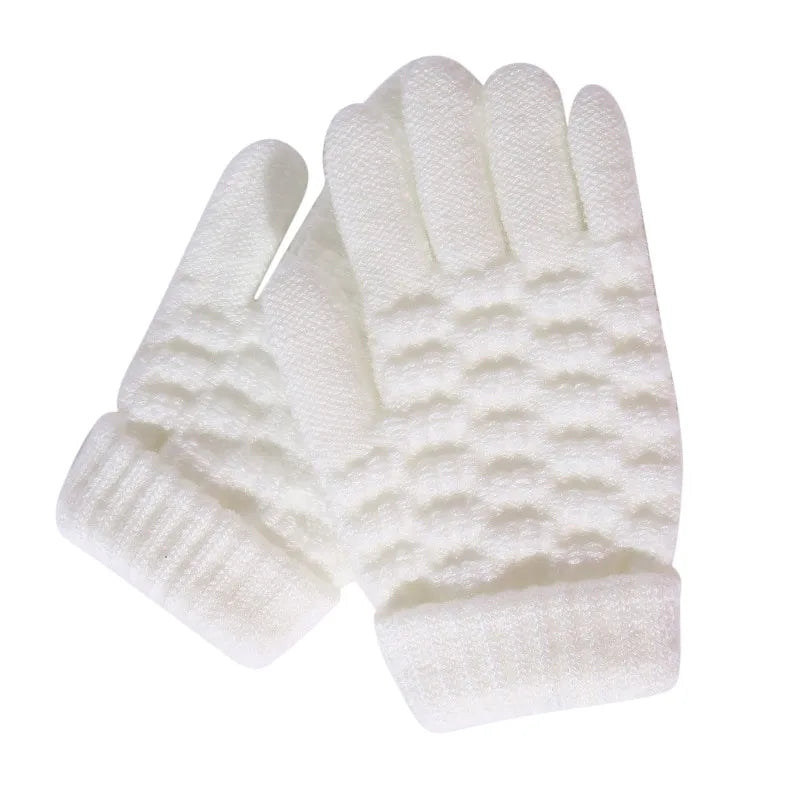 New Fashion Kids Thick Knitted Gloves - Warm Winter Stretch Mittens for Boys and Girls, Solid Color Split Finger Gloves