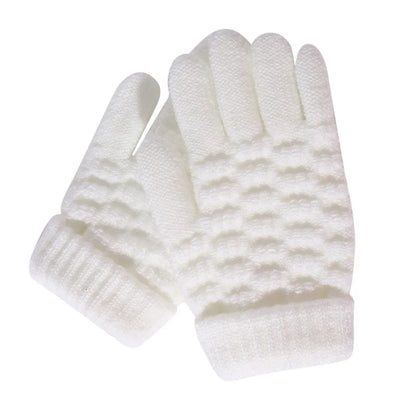 New Fashion Kids Thick Knitted Gloves - Warm Winter Stretch Mittens for Boys and Girls, Solid Color Split Finger Gloves