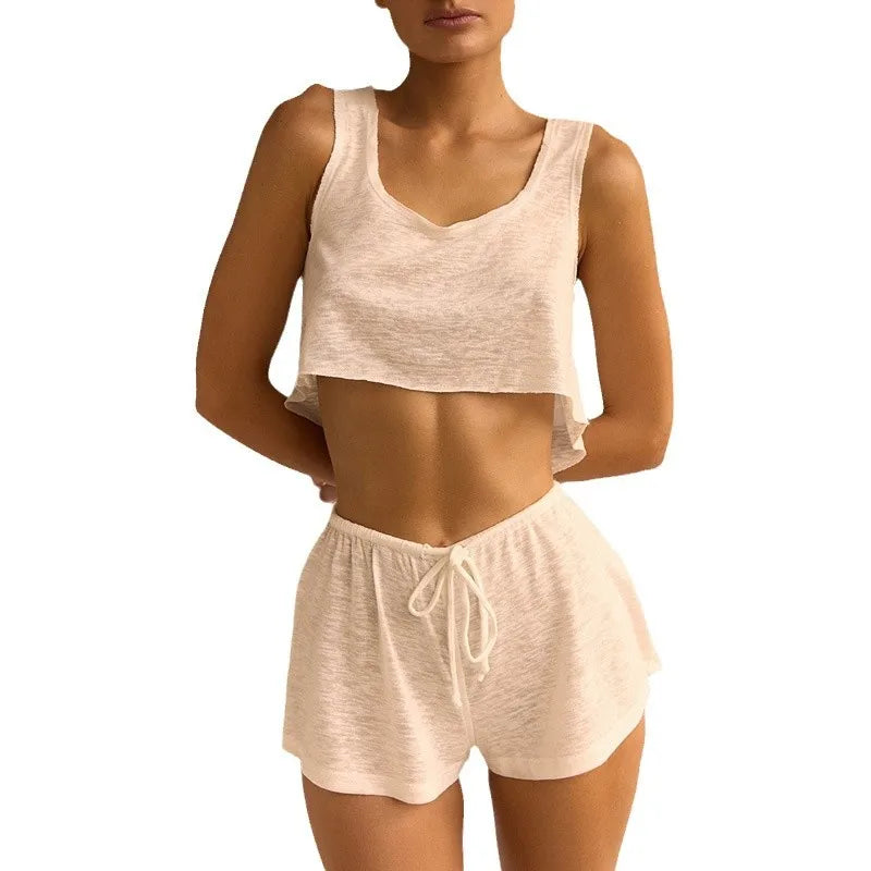Women’s Summer Vest and Shorts Set - Soft Loose Casual Two-Piece Lounge Outfit