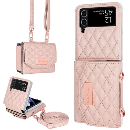 VIETAO Leather Wallet Phone Case with Crossbody Strap — Pink Purse Case for Samsung Galaxy Z Flip 3/4/5/6/7