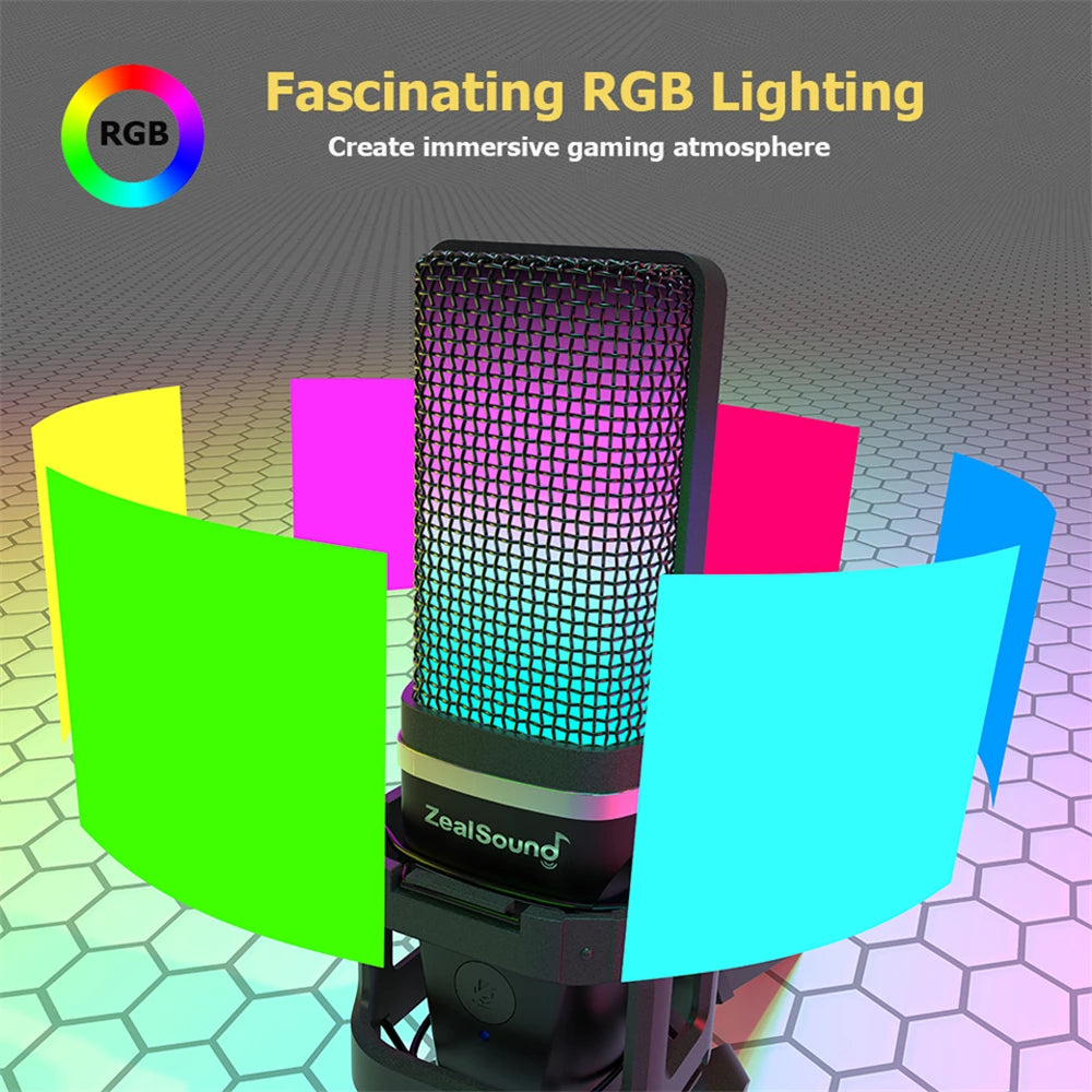 Zealsound RGB USB Condenser Microphone with Articulated Arm & Tripod – Gaming, Podcasting, Streaming, YouTube Recording Mic