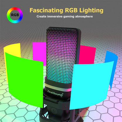 Zealsound RGB USB Condenser Microphone with Articulated Arm & Tripod – Gaming, Podcasting, Streaming, YouTube Recording Mic