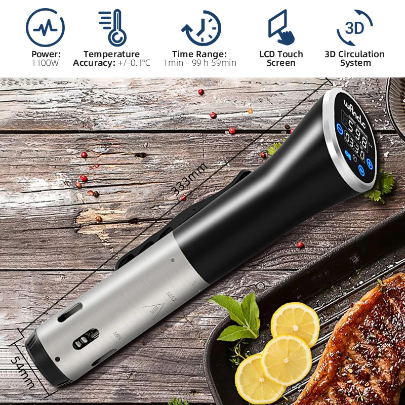 Wancle 1100W Sous Vide Cooker - LCD Touch Immersion Circulator, Accurate Cooking, IPX7 Waterproof with Digital Display