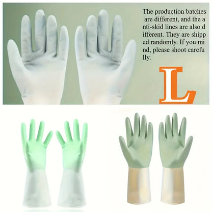 Thick Waterproof Latex Kitchen Gloves – Non-Slip Grip Dishwashing & Cleaning Gloves, Durable Household Protection (Beige & Mint Green)