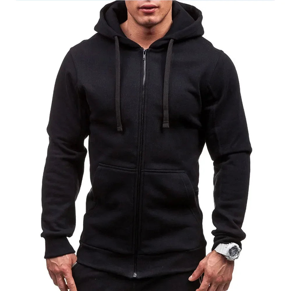 Men’s Casual Zip Hoodie – Solid Color Hooded Sweatshirt Jacket Cardigan for Spring & Autumn