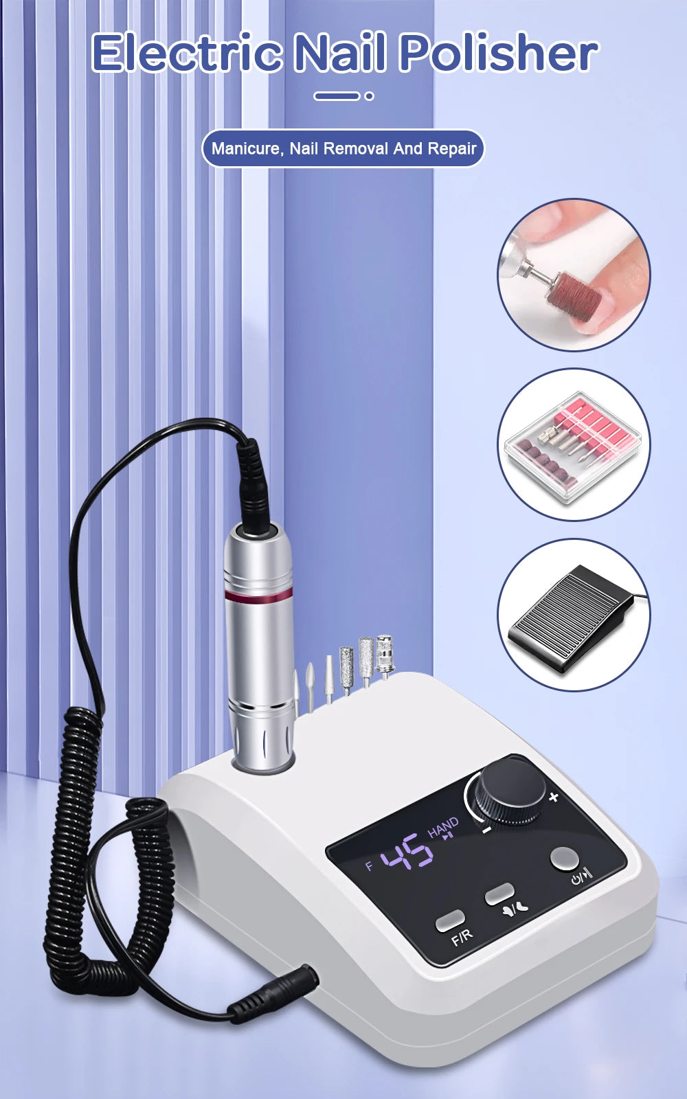 45000 RPM Electric Nail Drill Machine, Professional Metal Manicure Pen, HD Display Nail File & Sander for Nails