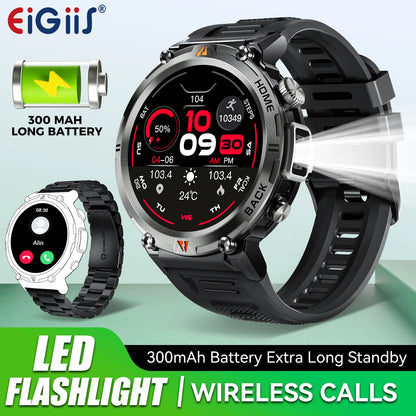 EIGIIS KE3 Smartwatch for Men – 3ATM Waterproof, Bluetooth Call, Health Monitor, Flashlight, 100+ Sports Modes