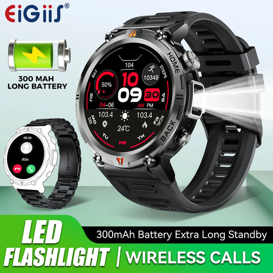 EIGIIS KE3 Smartwatch for Men – 3ATM Waterproof, Bluetooth Call, Health Monitor, Flashlight, 100+ Sports Modes