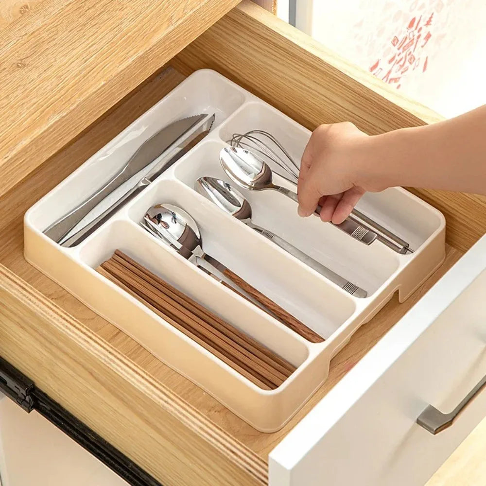 4/5 Compartments Cutlery Organizer Tray – Easy-Clean Drawer Divider for Spoon, Fork & Kitchen Utensils