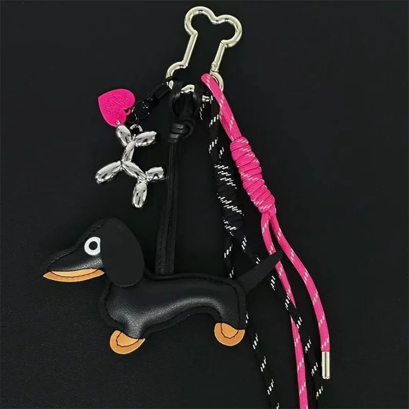 Leather Dachshund Bag Pendant - Creative Dog Keychain & Car Keyring Charm Gift