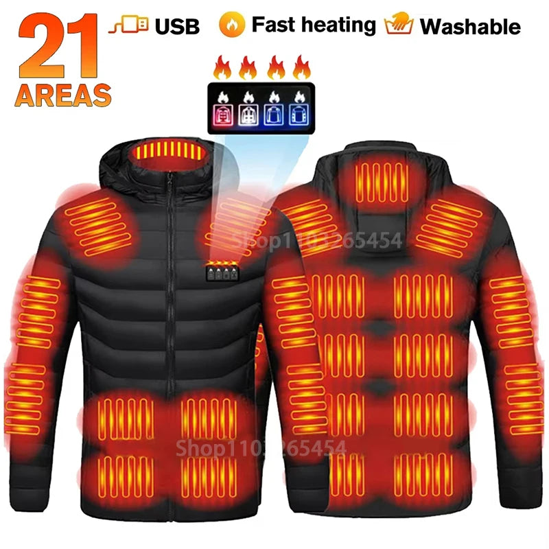 31-Zone Smart USB Heated Jacket for Men & Women – Waterproof Polyester Thermal Coat for Winter, Skiing, and Outdoor Activities