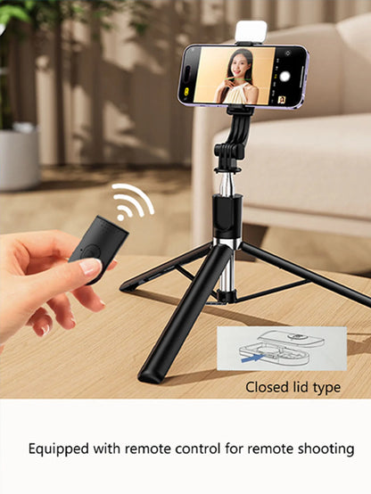 170cm/67in Selfie Stick Tripod – Extendable Aluminum Stand with Fill Light & Bluetooth Remote, Compatible with iPhone & Android