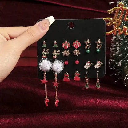 12/20 Pairs Christmas Earrings Set – Shiny Crystal Snowflake, Elk, Bowknot & Xmas Tree Studs for Women, Holiday & New Year Gifts