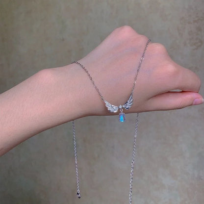 Light Luxury Angel Wings Necklace – Moonstone Pendant Collarbone Jewelry for Women