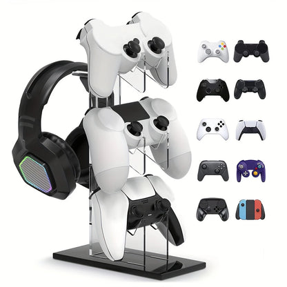Universal 3-Tier Controller & Headphone Stand – PS5/PS4 Storage Holder in Black, White & Clear