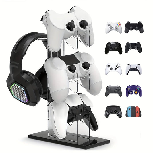 Universal 3-Tier Controller & Headphone Stand – PS5/PS4 Storage Holder in Black, White & Clear