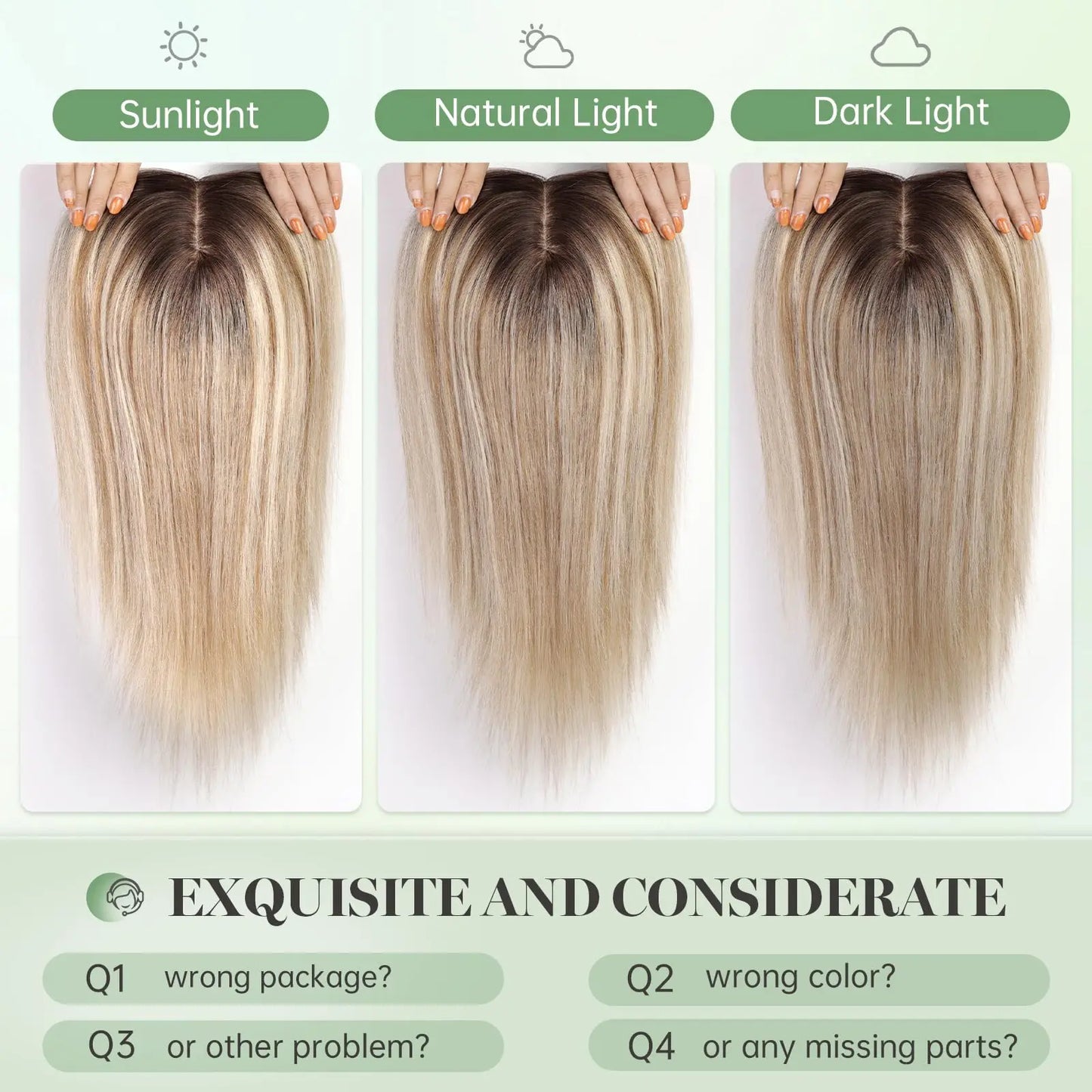 Brown Blonde Highlight Remy Human Hair Toppers – 16 Inch Straight Clip-In Silk Base Hairpiece for Women, Topper Hair Extensions