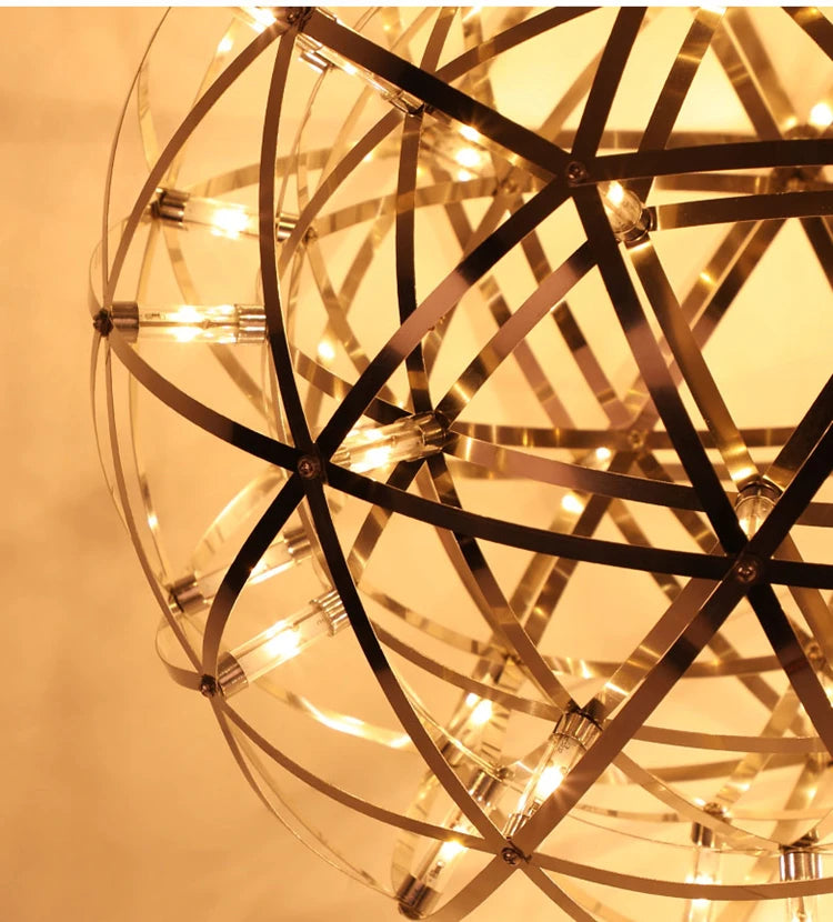 Italy Designer Spark Ball LED Chandelier – Stainless Steel Firework Pendant Lamp with Remote for Loft Living Room Decor