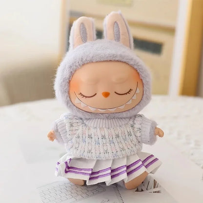 17cm Labubu Doll Clothes Set - Macaron Doll Outfit with JK Pleated Skirt, Camera & Shoes
