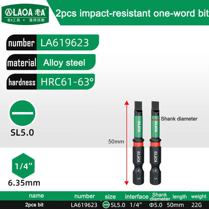 LAOA 2-Piece Alloy Steel Magnetic Impact Driver Bits - Impact-Resistant Cross & Hex Socket Bits