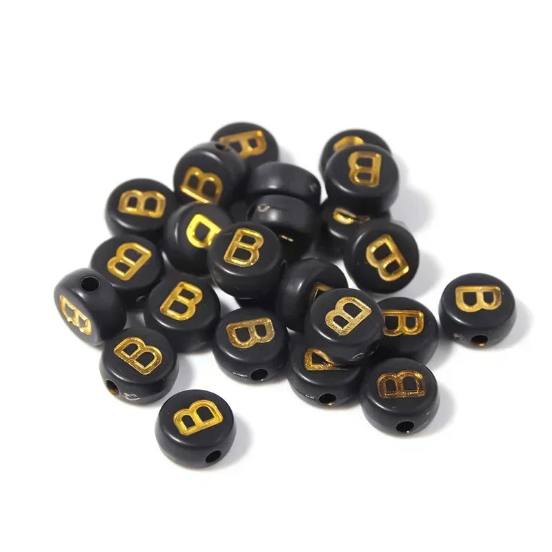 A-Z Alphabet Beads Set - 100-500pcs Black Gold Acrylic Letter Beads for DIY Jewelry Making Charm Bracelets Accessories