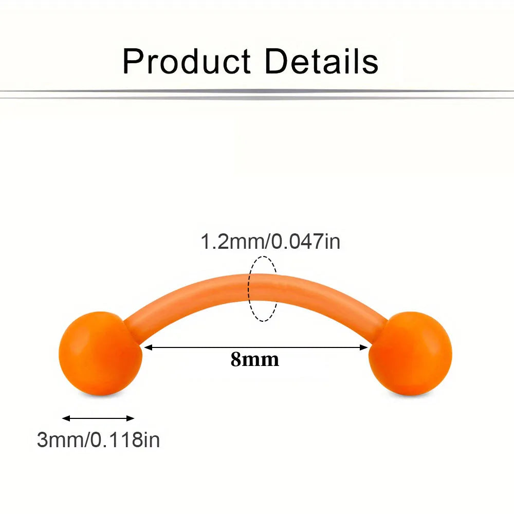 8mm Colorful Plastic Piercing Studs - Soft Lip, Nose & Cartilage Body Jewelry