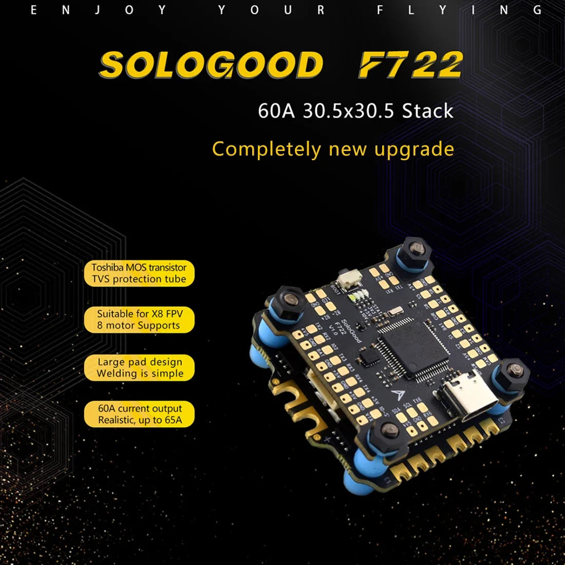 SoloGood F722 Flight Controller with ICM42688P & BLHELI_S 60A 4-in-1 ESC – 30.5x30.5mm 2-6S for FPV Freestyle Drone Parts