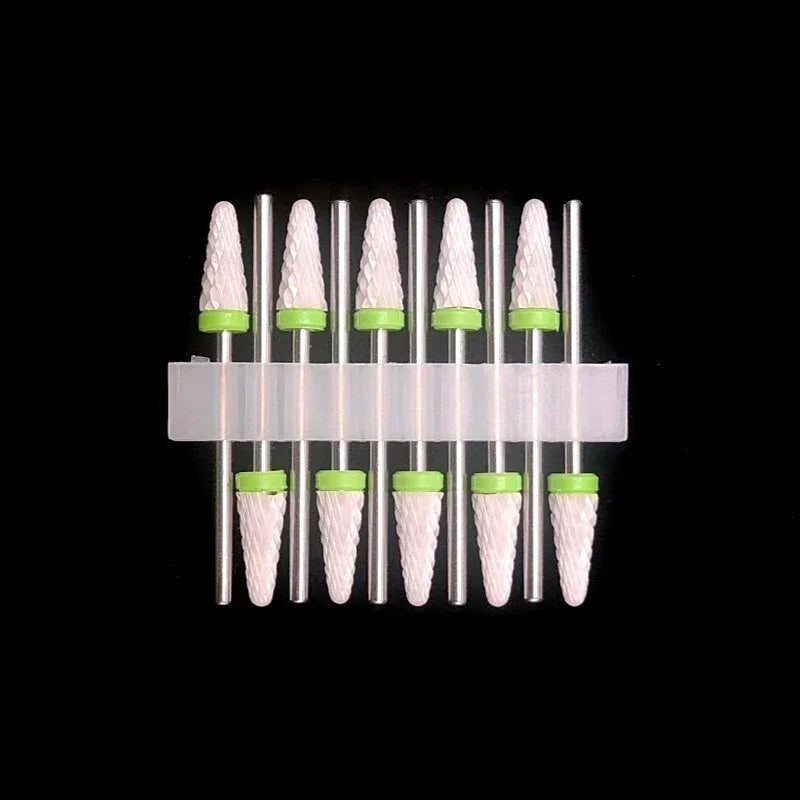 10PCS Ceramic Nail Drill Bits - Rotary Milling Cutters for Gel Polish Removal & Nail Grinding Machine Accessories