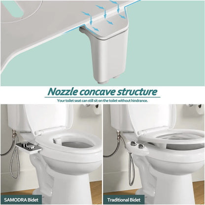 Elevate Your Bathroom Experience with Ultra-Thin Bidet Toilet Seat Attachment - Non-Electric, Self-Cleaning, Dual Nozzles for Frontal & Rear Wash, Cold Water Hygiene