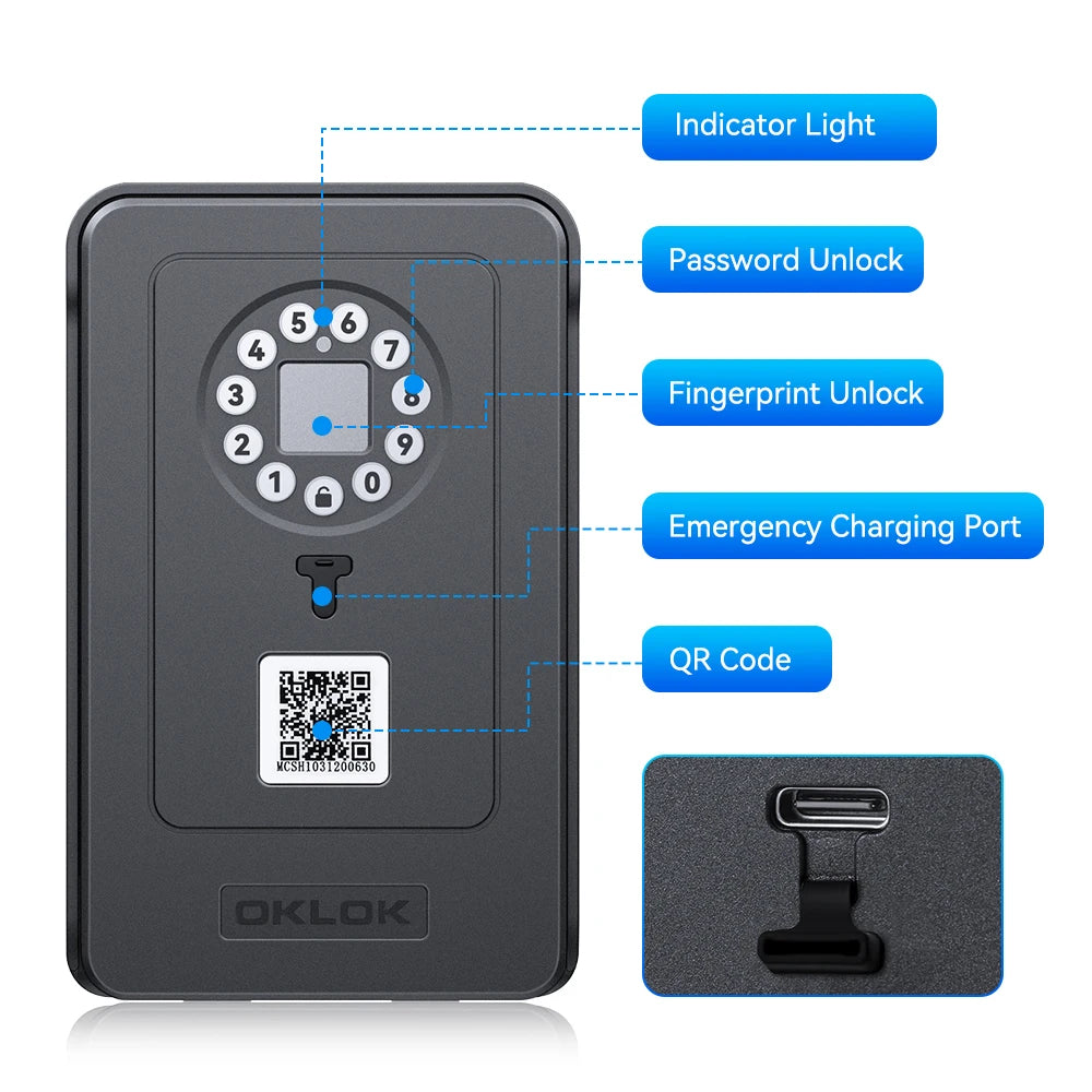 Camluxy Smart Key Box with Fingerprint & Digital Code Lock - Secure Storage with IC Card & Combination Unlock