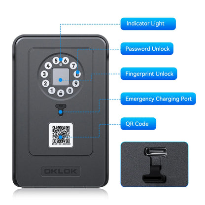 Camluxy Smart Key Box with Fingerprint & Digital Code Lock - Secure Storage with IC Card & Combination Unlock