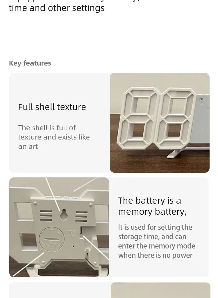 3D LED Digital Wall Clock – Luminous Multifunctional USB Plug-In Electronic Clock for Home Decoration