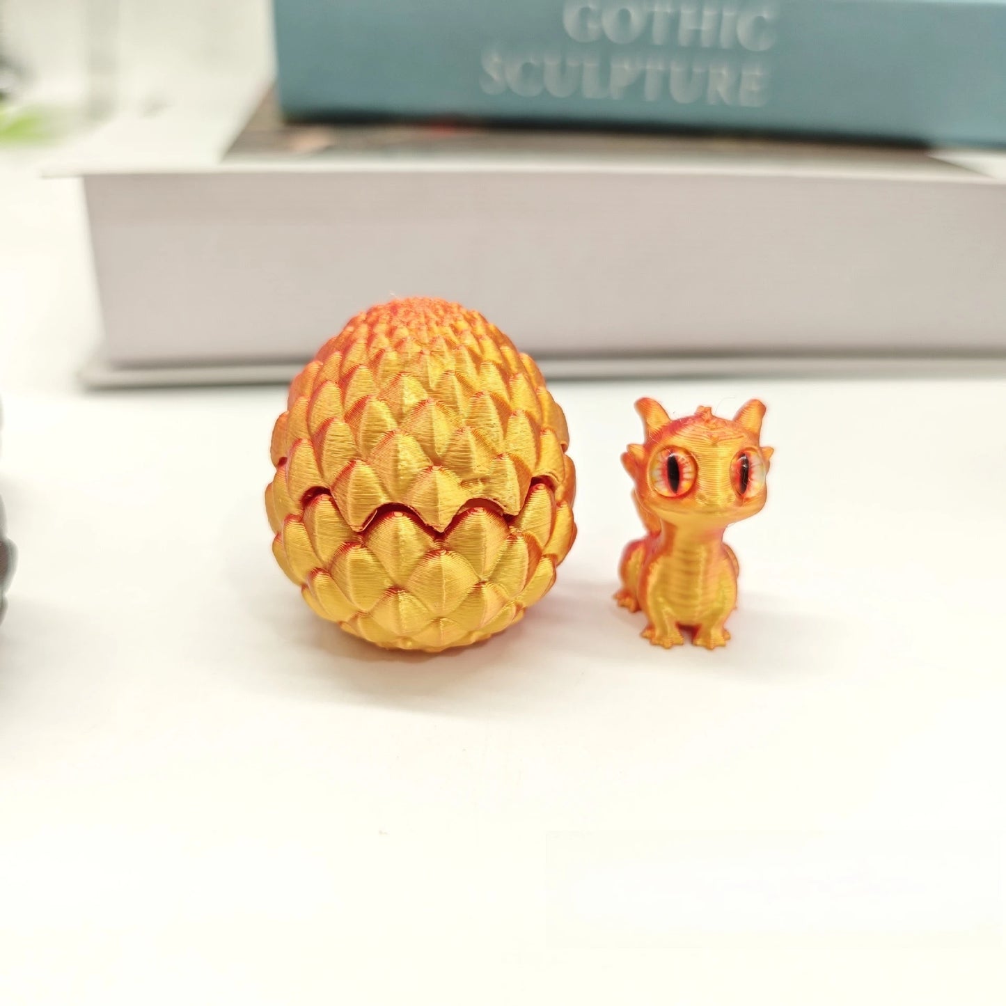 3D Printed Dragon Egg Figures – Mini Dragon Fidget Toy with Simulation Eyes, Desktop Decor & Kids Gift
