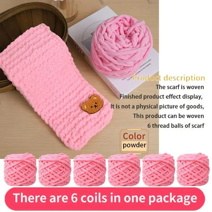 6 Yarn Balls + Teddy Bear DIY Craft Kit – Handmade Thick Woven Scarf Thread Set for Knitting, Jewelry & Creative Gift Making