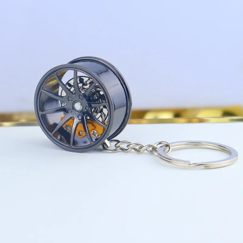 Wheel Hub Car Keychain – 3D Alloy Tire & Brake Disc Fidget Toy Keyring Pendant for Bags, Gadget Gift