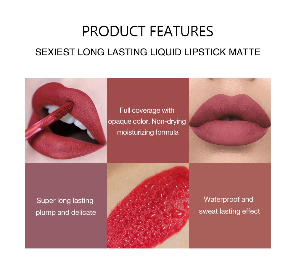 HANDAIYAN 6-Piece Matte Liquid Lipstick Set – Long-Lasting, Non-Stick Cup Lip Gloss Gift Box