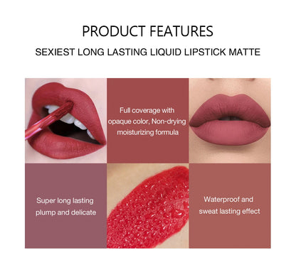HANDAIYAN 6-Piece Matte Liquid Lipstick Set – Long-Lasting, Non-Stick Cup Lip Gloss Gift Box