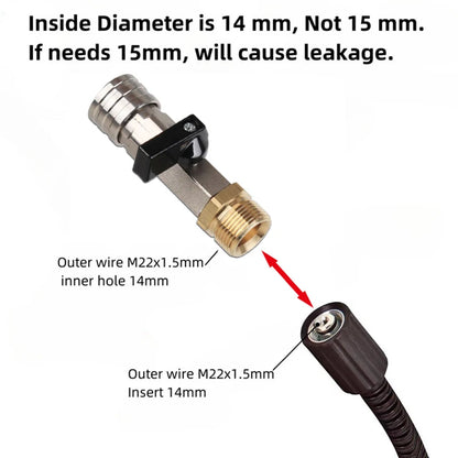 M22 14mm Pressure Washer Adapter with Ball Valve - 1/4" Quick Connect Hose Fitting with On/Off Switch