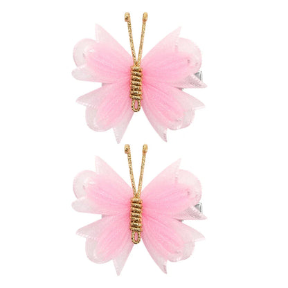 Butterfly Hair Clips with Gold Flocking - 2-Piece Gradient Gauze Hairpins for Girls